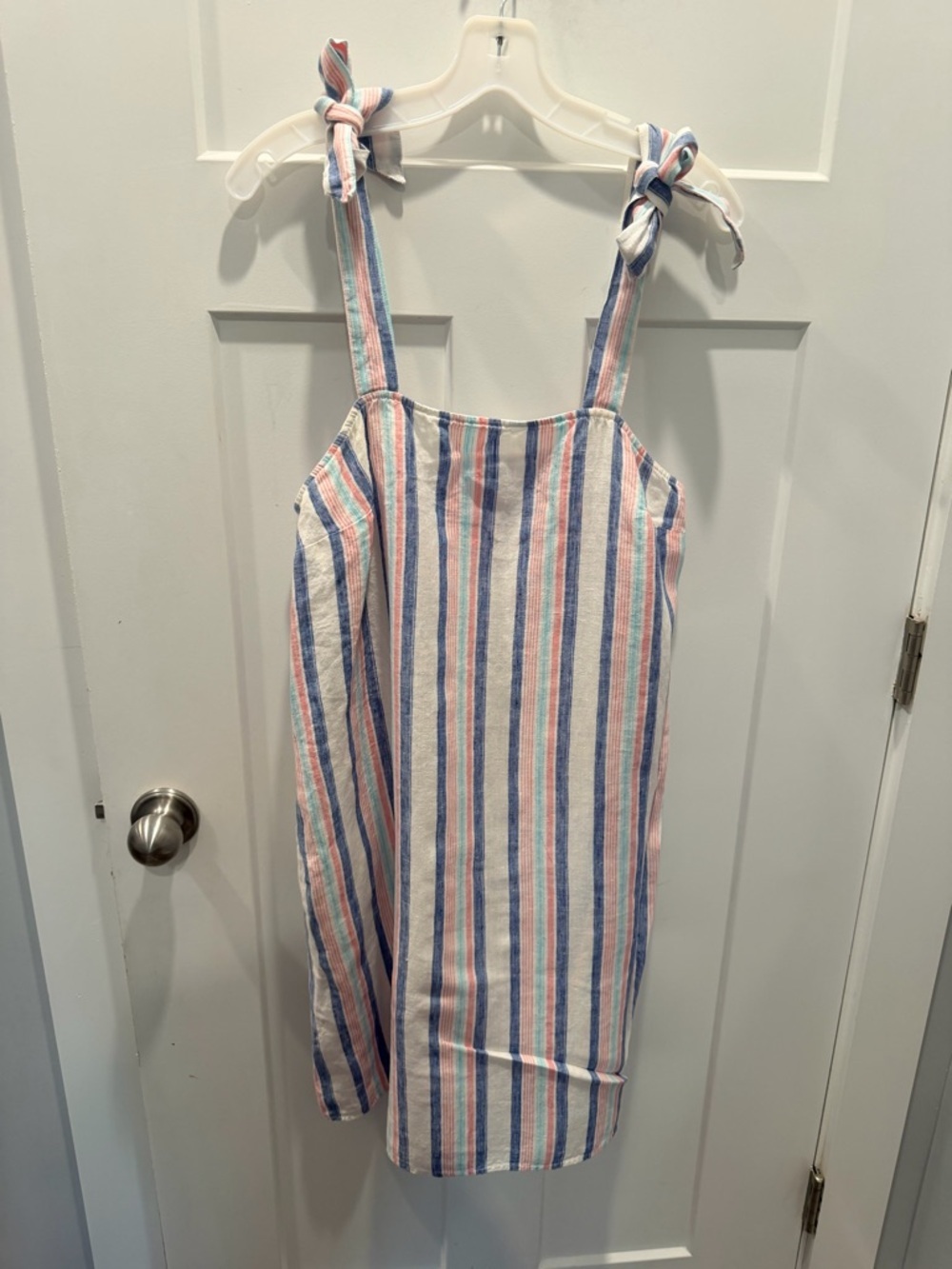 Crown & Ivy Linen Dress Medium Striped Tie Strap Summer Beach Sundress